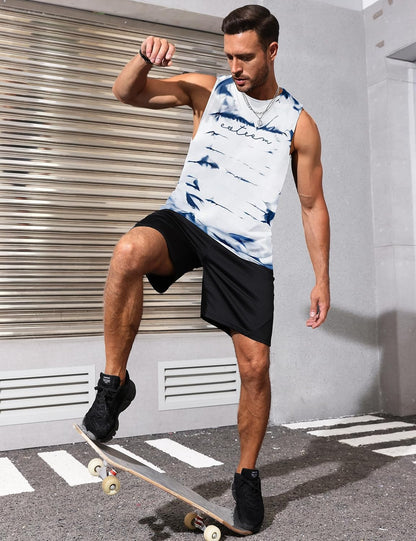 Mens Tank Tops Beach Summer Sleeveless Shirts Graphic Palm Tree Vacation