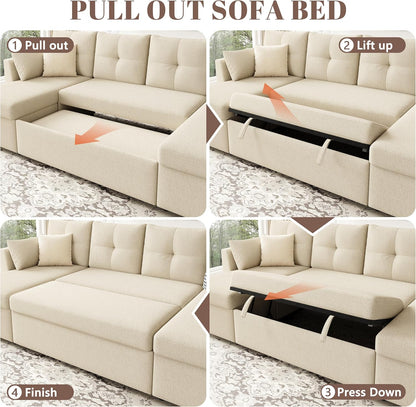 2-in-1 Oversized Sectional Sofa Bed 110" Pull-Out Couch with Storage Chaise Dark Grey