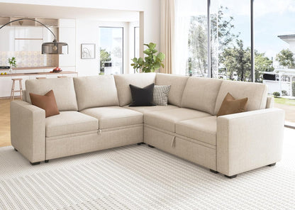Modular L-Shaped Sleeper Sofa with Pull-Out Bed and Storage