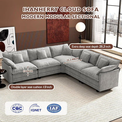 146" U-Shaped Modern Sofa Modular Sectional Cloud Couch