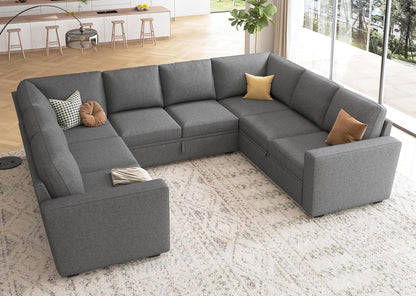 Modular L-Shaped Sleeper Sofa with Pull-Out Bed and Storage