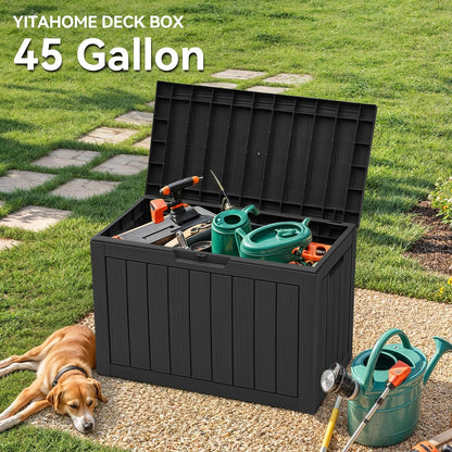 YITAHOME 120 Gallon Large Deck Box Upgraded Resin Outdoor Storage Boxes