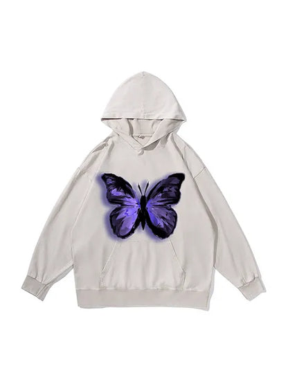 360g Butterflies Back Letter Printed Wash Old Cotton Hoodie
