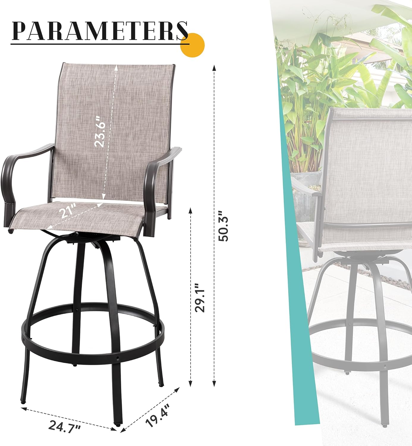 2 Piece Outdoor Patio Swivel Bar Chairs