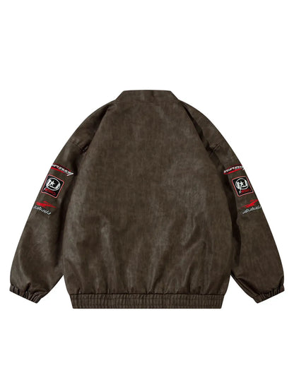 Letter & Racing Car Printed Faux Leather Jacket for Men