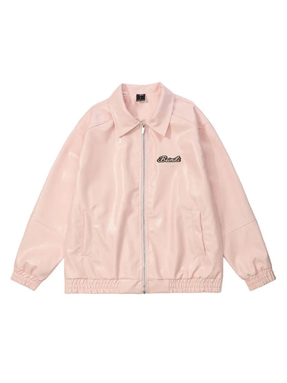 Letter Printed Faux Leather Jacket for Men