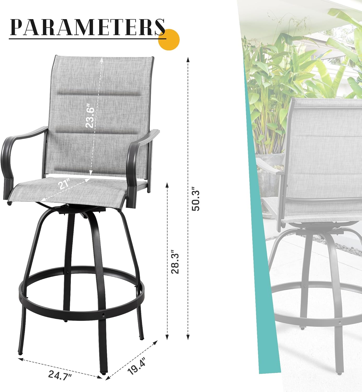 2 Piece Outdoor Patio Swivel Bar Chairs