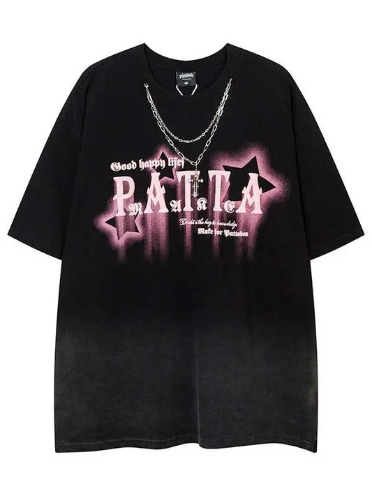 Men's Washed Vintage Graphic Tee With Necklace
