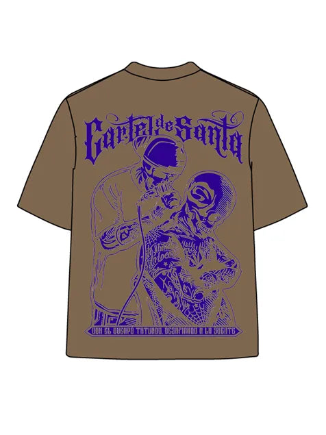 270g Bone Purple Back Santa Printed Cotton Printed Wash Old T-shirt