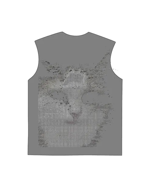 230g Electric Wave Kitty Printed Wash Old Sleeveless T-shirt