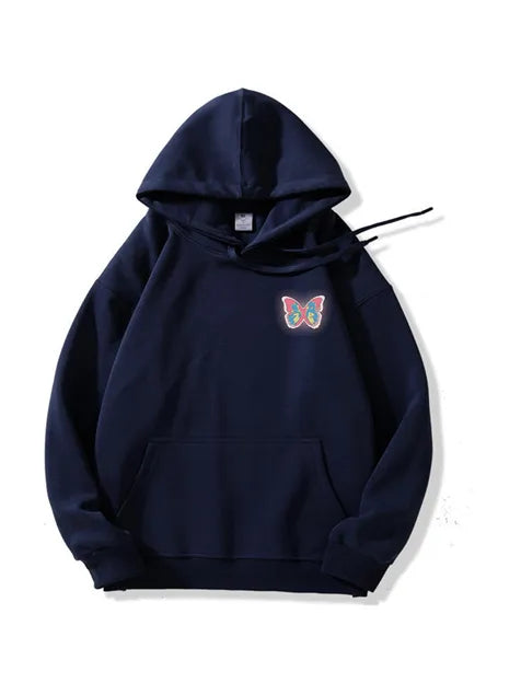 320g Back Colorful Butterfly Printed Cotton Hoodie