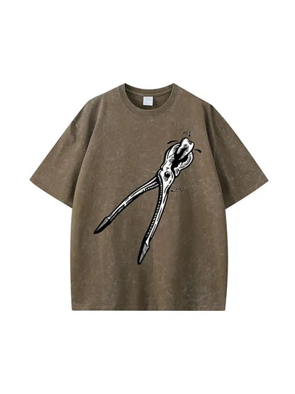 270g Bone Santa Printed Wash Old Cotton T-shirt