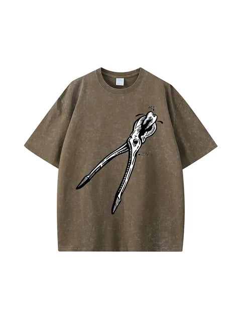 270g Bone Santa Printed Wash Old Cotton T-shirt