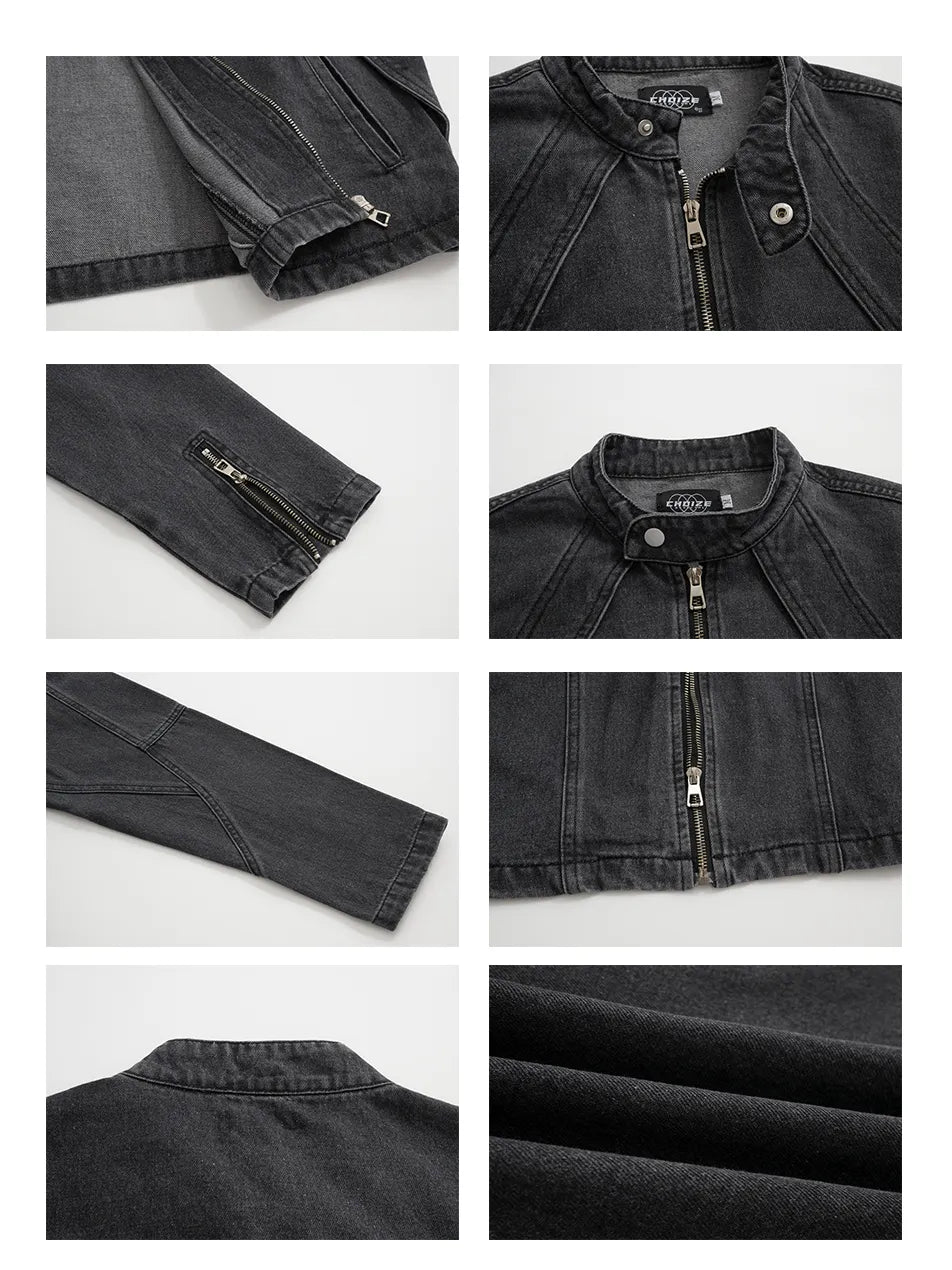 Motorcycle Deconstructed Patchwork Denim Jacket for Men