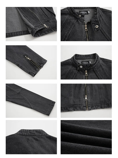 Motorcycle Deconstructed Patchwork Denim Jacket for Men