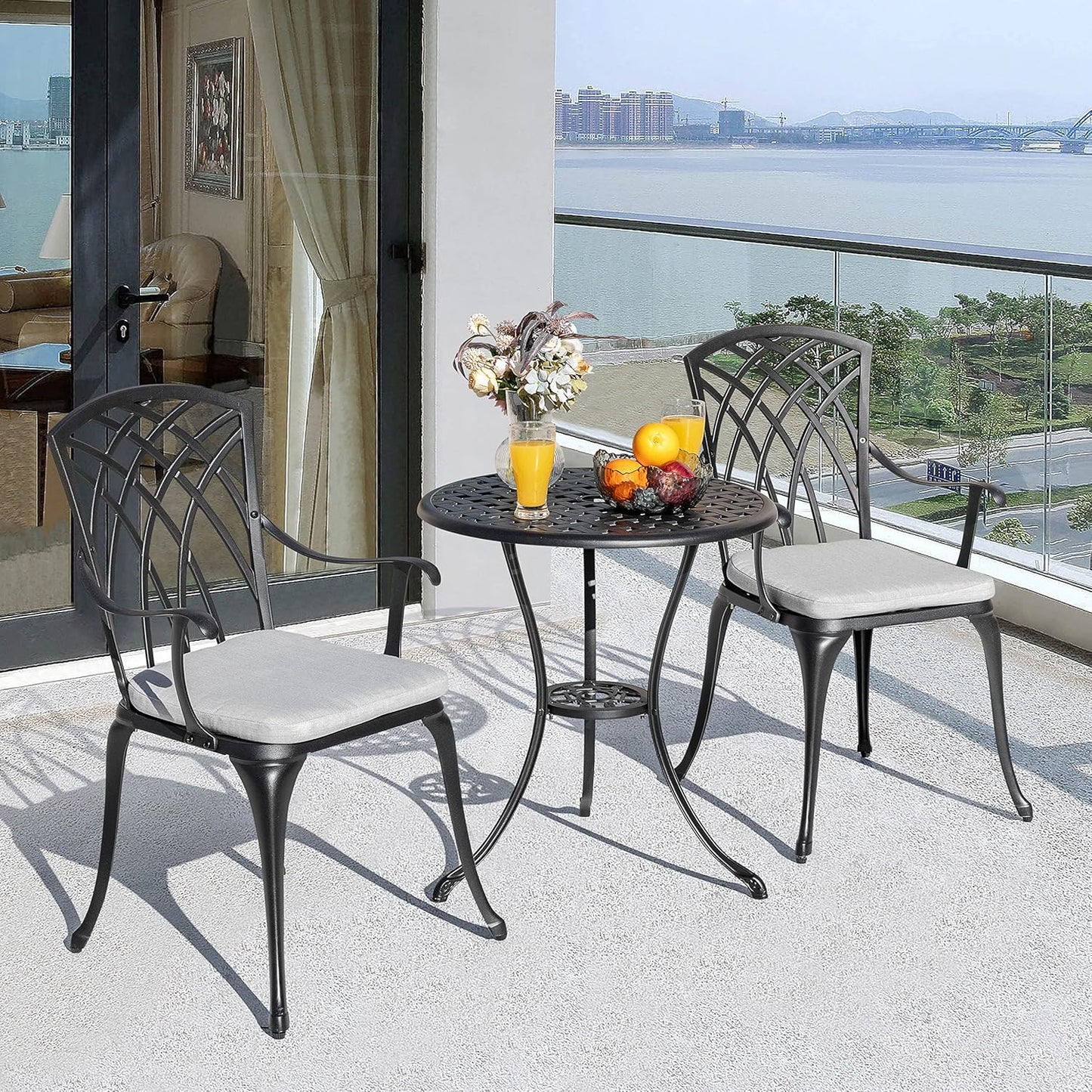 NUU GARDEN Bistro Set 3 Piece Outdoor Cast Aluminum Patio Bistro Set
