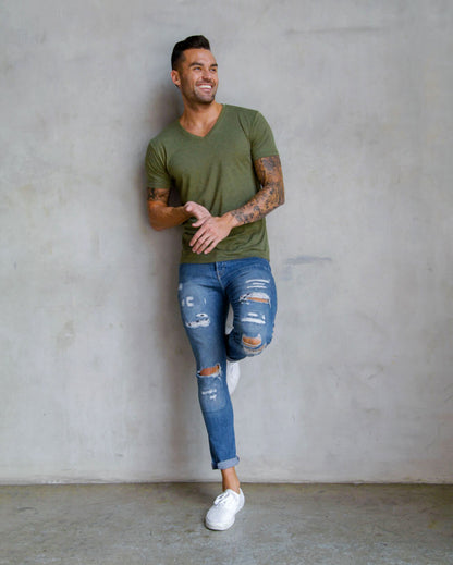 V-Neck Tee Cotton Black T-shirt for Men