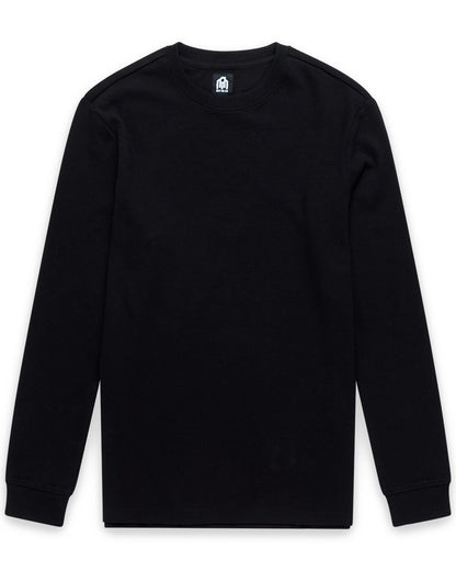 Mens Long Sleeve Waffle Knit Crewneck Shirt Casual Thermal Pullover