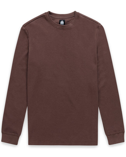 Mens Long Sleeve Waffle Knit Crewneck Shirt Casual Thermal Pullover