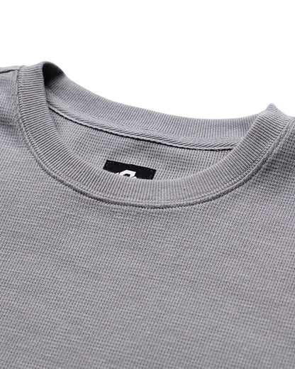 Mens Long Sleeve Waffle Knit Crewneck Shirt Casual Thermal Pullover