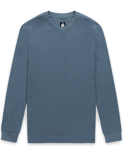 Mens Long Sleeve Waffle Knit Crewneck Shirt Casual Thermal Pullover