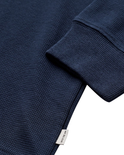 Mens Long Sleeve Waffle Knit Crewneck Shirt Casual Thermal Pullover