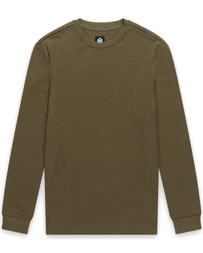 Mens Long Sleeve Waffle Knit Crewneck Shirt Casual Thermal Pullover