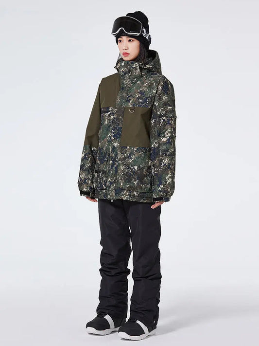 Women’s Floral Printed Snow Jacket and Bib Pants Winter Set