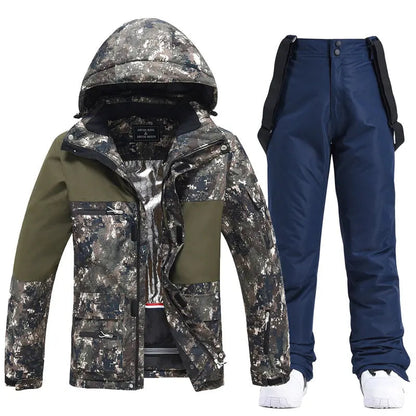 Women’s Floral Printed Snow Jacket and Bib Pants Winter Set