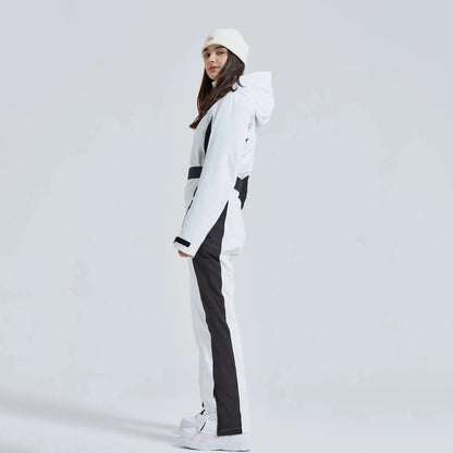 Women’s High Neck Hooded One Piece Ski Suit for Winter Sports
