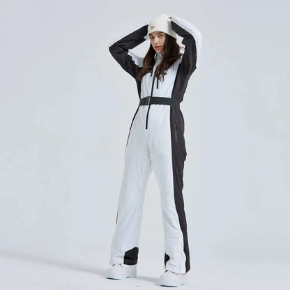 Women’s High Neck Hooded One Piece Ski Suit for Winter Sports
