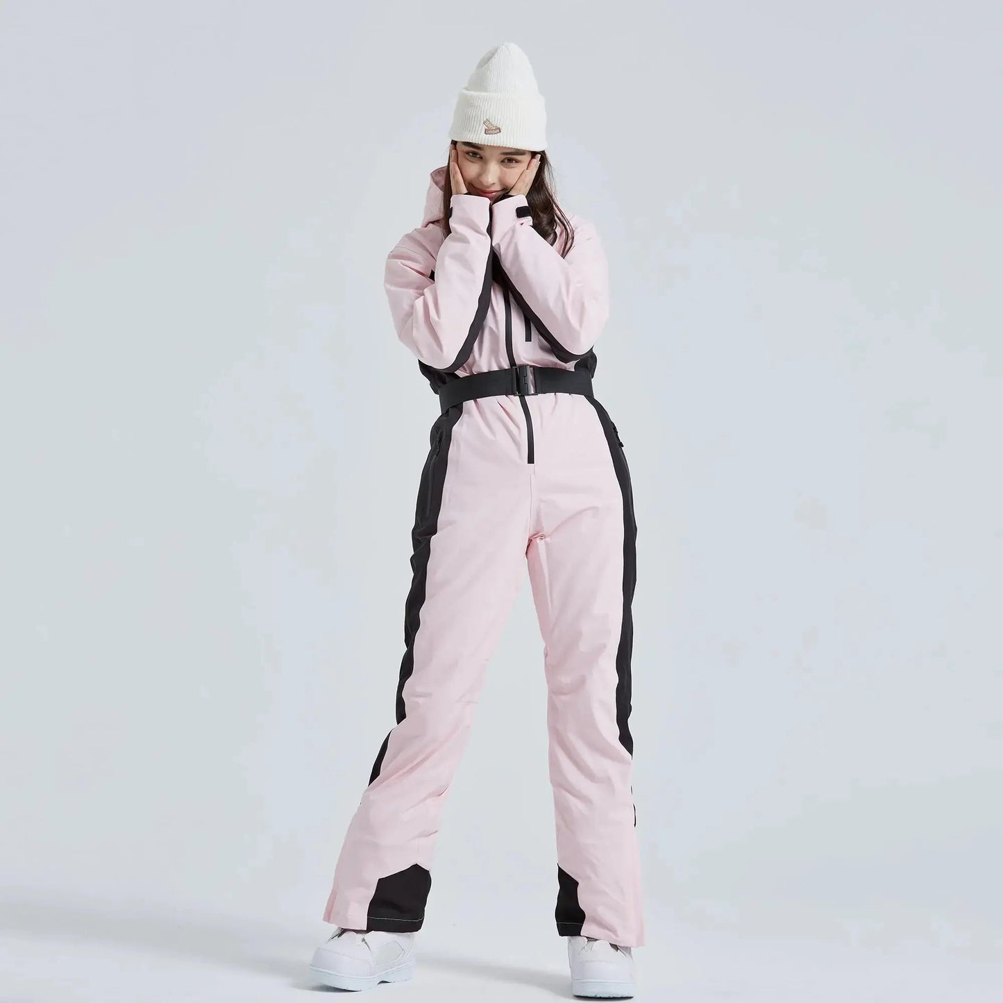 Women’s High Neck Hooded One Piece Ski Suit for Winter Sports