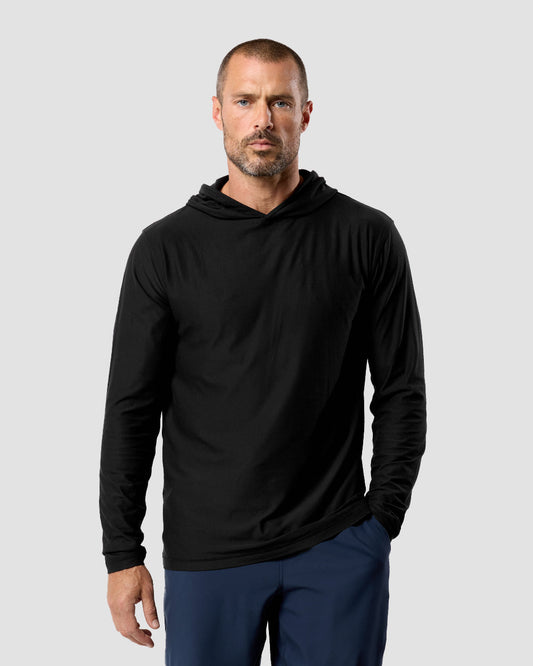 Mens Long Sleeve Hooded Active Tee Lightweight Workout Shirt with Hood