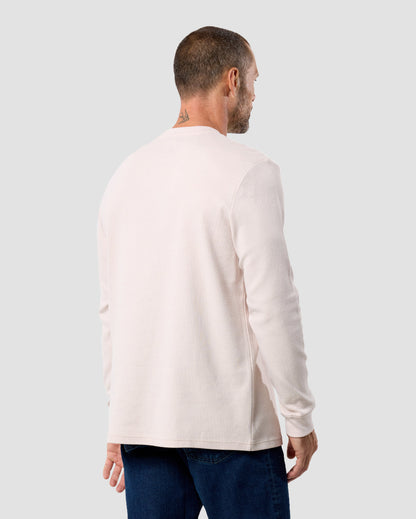 Mens Long Sleeve Waffle Knit Crewneck Shirt Casual Thermal Pullover