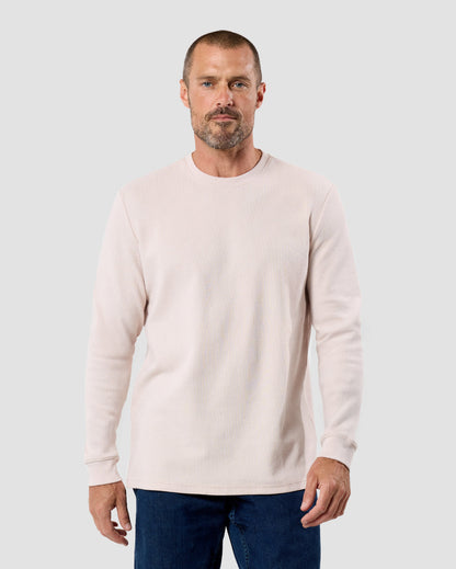 Mens Long Sleeve Waffle Knit Crewneck Shirt Casual Thermal Pullover