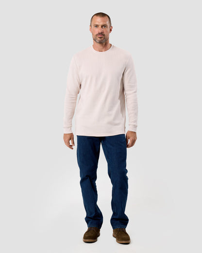 Mens Long Sleeve Waffle Knit Crewneck Shirt Casual Thermal Pullover