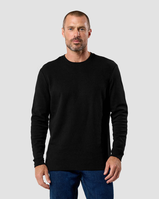 Mens Long Sleeve Waffle Knit Crewneck Shirt Casual Thermal Pullover