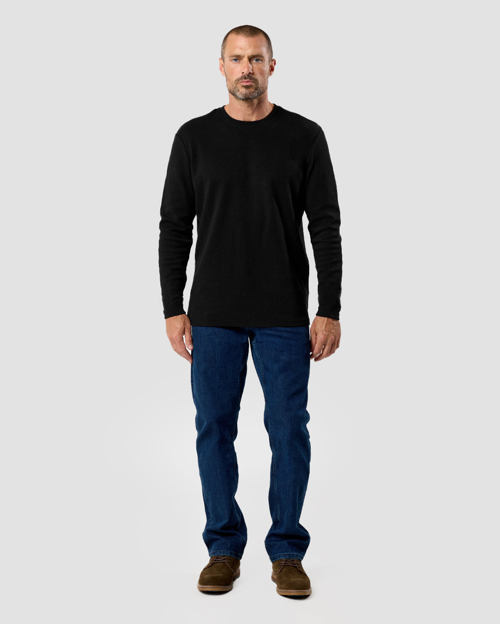 Mens Long Sleeve Waffle Knit Crewneck Shirt Casual Thermal Pullover