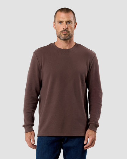 Mens Long Sleeve Waffle Knit Crewneck Shirt Casual Thermal Pullover