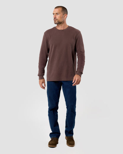 Mens Long Sleeve Waffle Knit Crewneck Shirt Casual Thermal Pullover