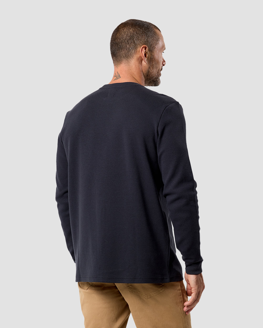 Mens Long Sleeve Waffle Knit Crewneck Shirt Casual Thermal Pullover