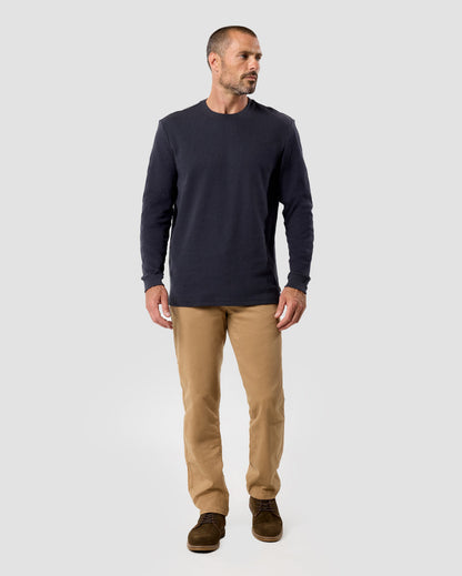 Mens Long Sleeve Waffle Knit Crewneck Shirt Casual Thermal Pullover
