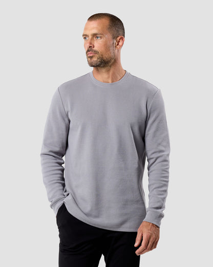 Mens Long Sleeve Waffle Knit Crewneck Shirt Casual Thermal Pullover
