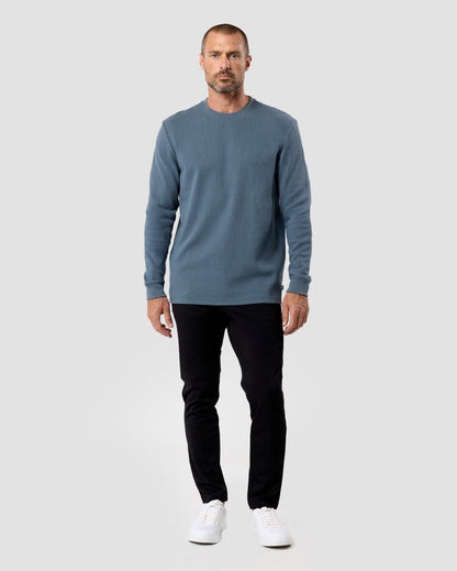 Mens Long Sleeve Waffle Knit Crewneck Shirt Casual Thermal Pullover