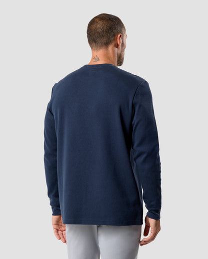 Mens Long Sleeve Waffle Knit Crewneck Shirt Casual Thermal Pullover