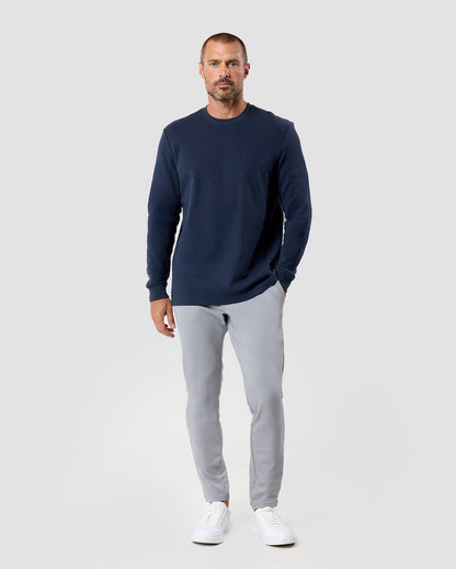 Mens Long Sleeve Waffle Knit Crewneck Shirt Casual Thermal Pullover