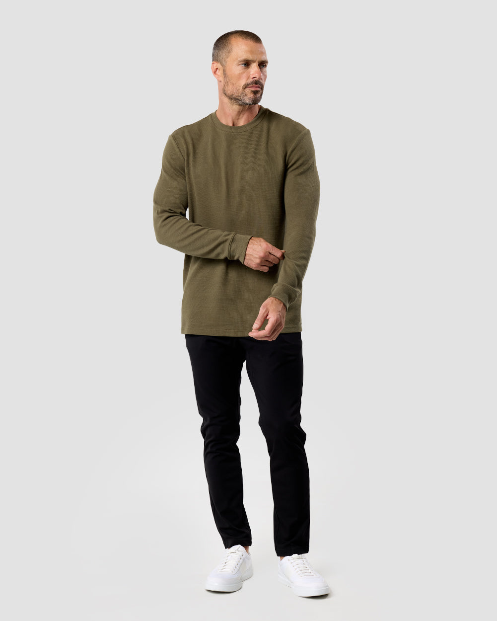 Mens Long Sleeve Waffle Knit Crewneck Shirt Casual Thermal Pullover