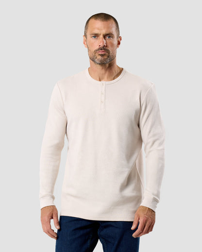 Mens Long Sleeve Waffle Knit Henley Shirt Casual Button Front Thermal Top