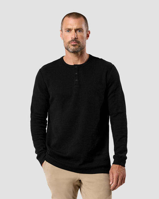 Mens Long Sleeve Waffle Knit Henley Shirt Casual Button Front Thermal Top