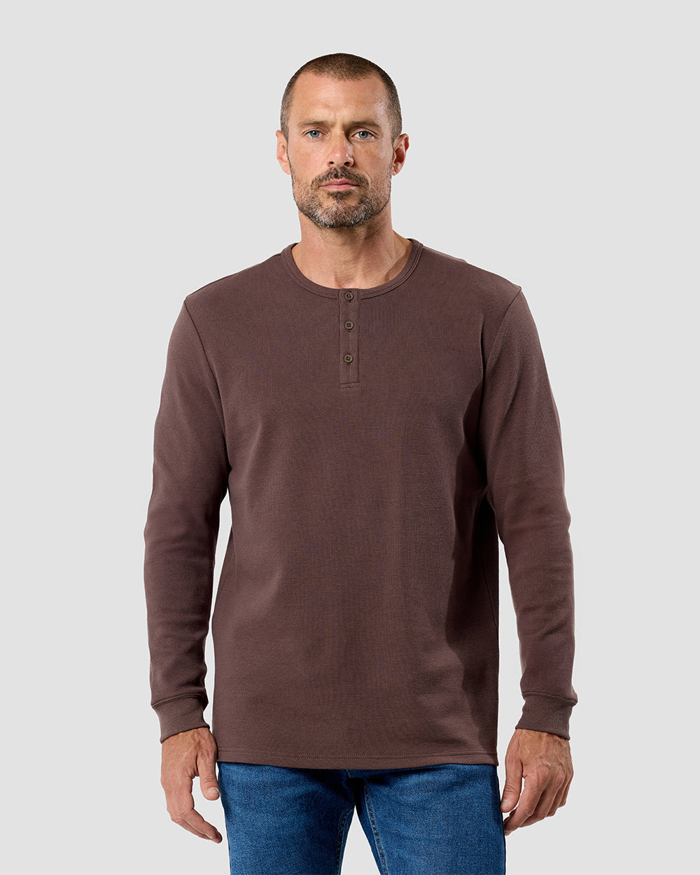 Mens Long Sleeve Waffle Knit Henley Shirt Casual Button Front Thermal Top